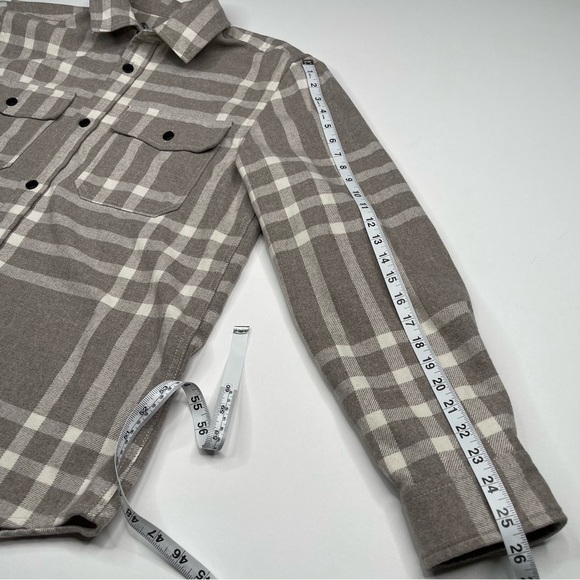 H&M Shacket Thick Flannel Shirt Chore Plaid Buffalo Check Tan Gorp Winter Fall - Picture 12 of 14